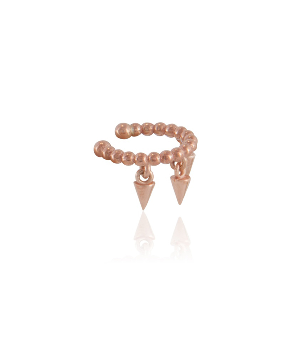 Ασημένιο μονό Ear Cuff σκουλαρίκι επιχρυσωμένο με ροζ χρυσό διακοσμημένο με κρεμαστά τρίγωνα. Το ασημένιο κόσμημα